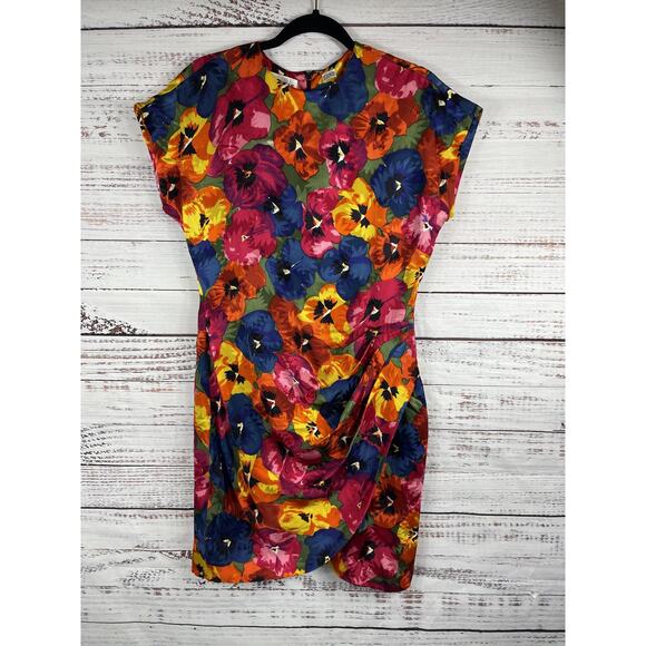 Nipon Boutique Dresses & Skirts - Nipon Boutique Dress Womens US 8 Silk Multicolor Floral Pansy Print Short Sleeve